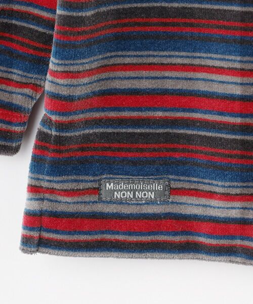 Mademoiselle NON NON / マドモアゼルノンノン カットソー | マルチカラーボーダー＆無地ベロア ボートネックカットソー | 詳細3