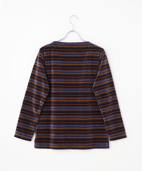 Mademoiselle NON NON / マドモアゼルノンノン カットソー | マルチカラーボーダー＆無地ベロア ボートネックカットソー | 詳細4