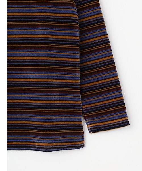 Mademoiselle NON NON / マドモアゼルノンノン カットソー | マルチカラーボーダー＆無地ベロア ボートネックカットソー | 詳細6