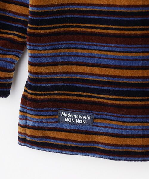 Mademoiselle NON NON / マドモアゼルノンノン カットソー | マルチカラーボーダー＆無地ベロア ボートネックカットソー | 詳細8