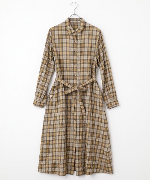 Mademoiselle NON NON / マドモアゼルノンノン ロング・マキシ丈ワンピース | コットンビエラシャーリングチェック シャツワンピース（ベージュ系）