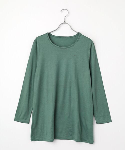Mademoiselle NON NON / マドモアゼルノンノン カットソー | スーパーウォッシャブルウール先染天竺 Aラインチュニック（スモークグリーン）