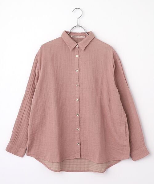 Mademoiselle NON NON / マドモアゼルノンノン シャツ・ブラウス | コットンリネンダブルガーゼワッシャー 長袖シャツ（ピンク）