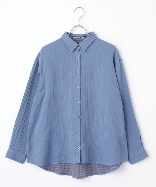 Mademoiselle NON NON / マドモアゼルノンノン シャツ・ブラウス | コットンリネンダブルガーゼワッシャー 長袖シャツ（ブルー）