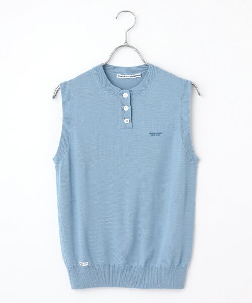 Mademoiselle NON NON / マドモアゼルノンノン ベスト | ウルトラファインウール ヘンリーネックニットベスト（サックス）