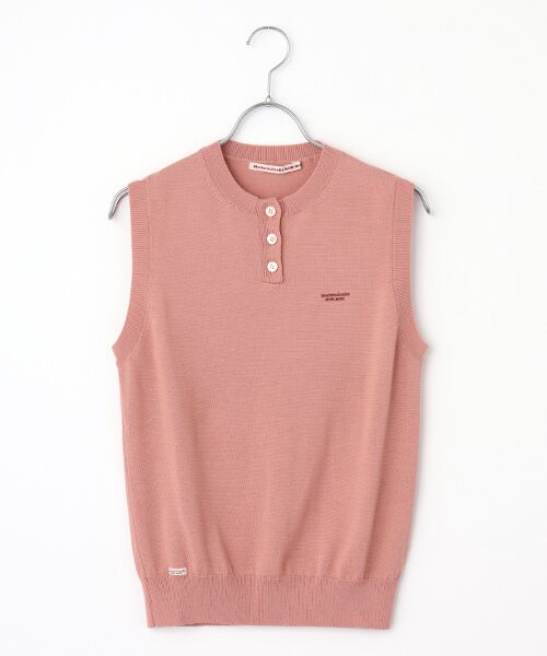 Mademoiselle NON NON / マドモアゼルノンノン ベスト | ウルトラファインウール ヘンリーネックニットベスト（ピンク）