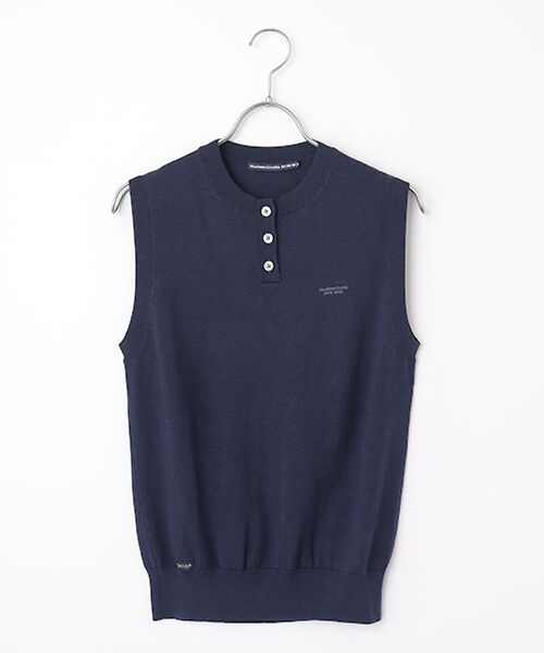 Mademoiselle NON NON / マドモアゼルノンノン ベスト | ウルトラファインウール ヘンリーネックニットベスト（ネイビー）