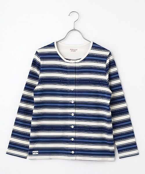 Mademoiselle NON NON / マドモアゼルノンノン カーディガン・ボレロ | 天竺ジャガードボーダーカーディガン（ネイビー系）