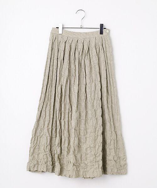 Mademoiselle NON NON / マドモアゼルノンノン ロング・マキシ丈スカート | ソフトツイルシャーリング千鳥 タックスカート（オフ×ベージュ千鳥）