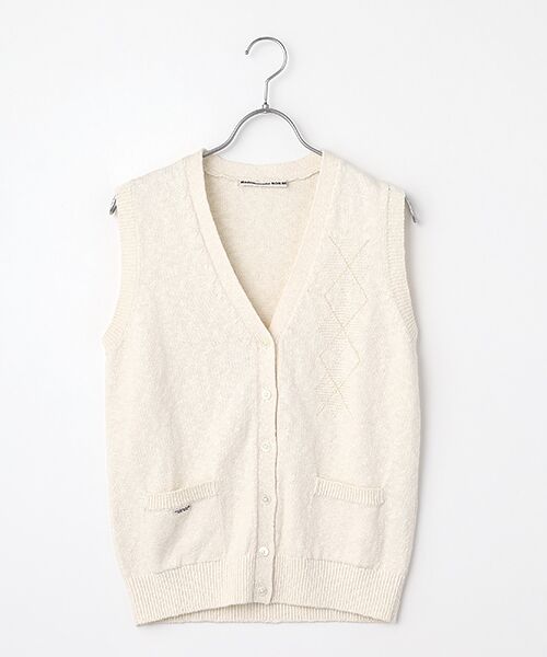 Mademoiselle NON NON / マドモアゼルノンノン ベスト | COTTON VINTAGE天竺 アーガイルモチーフ入りニットベスト（アイボリー）