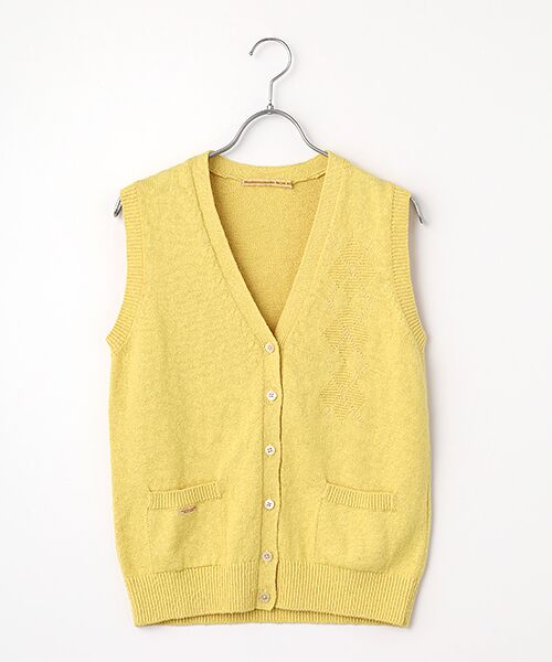 Mademoiselle NON NON / マドモアゼルノンノン ベスト | COTTON VINTAGE天竺 アーガイルモチーフ入りニットベスト（レモンイエロー）