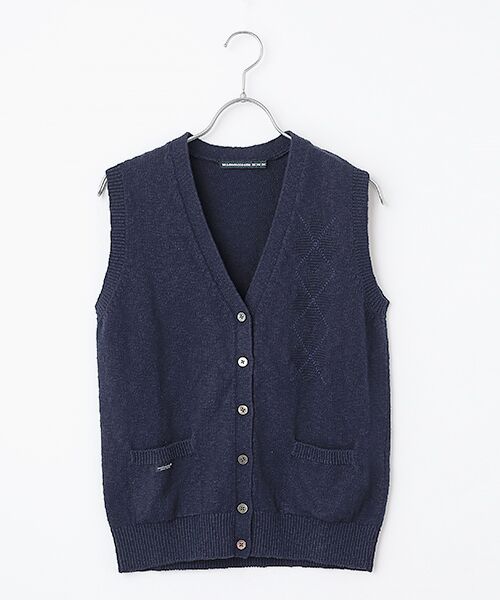 Mademoiselle NON NON / マドモアゼルノンノン ベスト | COTTON VINTAGE天竺 アーガイルモチーフ入りニットベスト（ネイビー）