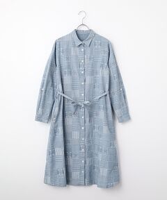 Mademoiselle NON NON / マドモアゼルノンノン ロング・マキシ丈ワンピース | コットンダンガリージャガード 同色パッチワーク柄シャツワンピース