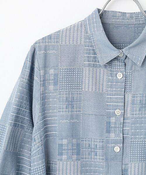 Mademoiselle NON NON / マドモアゼルノンノン ロング・マキシ丈ワンピース | コットンダンガリージャガード 同色パッチワーク柄シャツワンピース | 詳細2