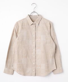 Mademoiselle NON NON / マドモアゼルノンノン シャツ・ブラウス | コットンダンガリージャガード 同色パッチワーク柄シャツ