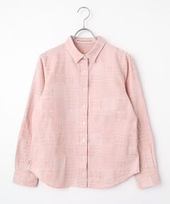 Mademoiselle NON NON / マドモアゼルノンノン シャツ・ブラウス | コットンダンガリージャガード 同色パッチワーク柄シャツ
