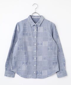 Mademoiselle NON NON / マドモアゼルノンノン シャツ・ブラウス | コットンダンガリージャガード 同色パッチワーク柄シャツ