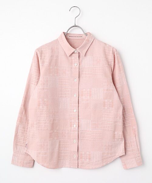 Mademoiselle NON NON / マドモアゼルノンノン シャツ・ブラウス | コットンダンガリージャガード 同色パッチワーク柄シャツ（ピンク）