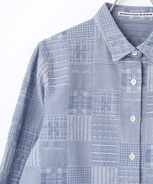 Mademoiselle NON NON / マドモアゼルノンノン シャツ・ブラウス | コットンダンガリージャガード 同色パッチワーク柄シャツ | 詳細4