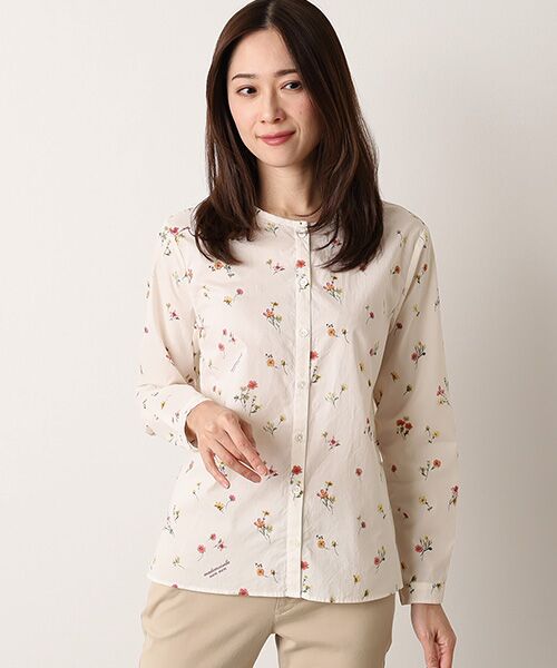 Mademoiselle NON NON / マドモアゼルノンノン シャツ・ブラウス | フラワープリント ノーカラーブラウス | 詳細2