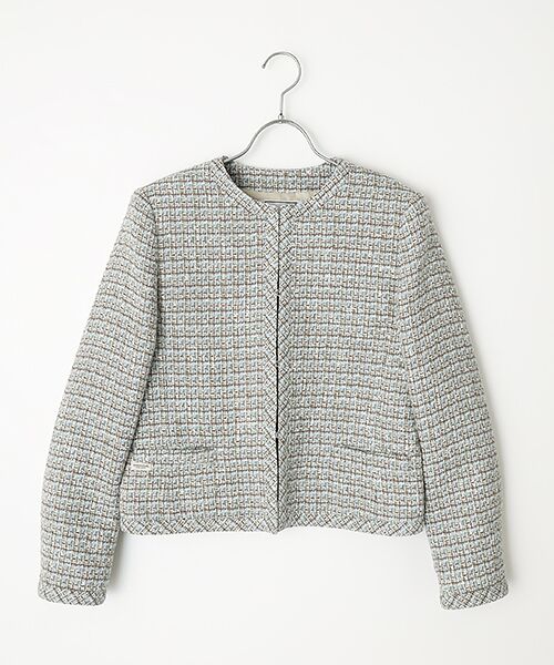 Mademoiselle NON NON / マドモアゼルノンノン ノーカラージャケット | ミックスブークレーツィード ノーカラージャケット（サックス系）
