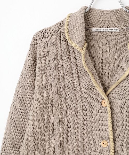 Mademoiselle NON NON / マドモアゼルノンノン テーラードジャケット | バルーンコットンニット5G テーラー風ニットジャケット | 詳細5