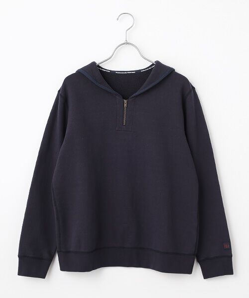 Mademoiselle NON NON / マドモアゼルノンノン カットソー | ラフィ裏毛 セーラーカラープルオーバー（ネイビー）