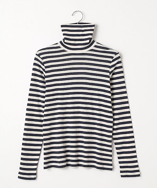 Mademoiselle NON NON / マドモアゼルノンノン カットソー | オーガニック甘撚りフライス 無地&ボーダー タートルネックカットソー（ネイビー×オフ）
