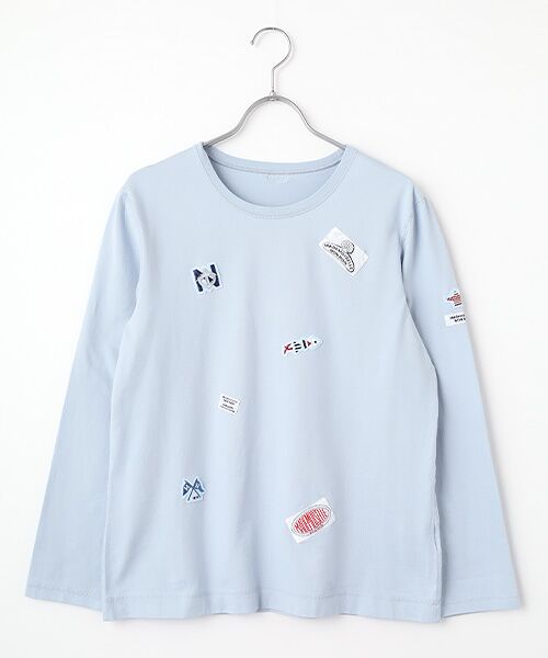 Mademoiselle NON NON / マドモアゼルノンノン カットソー | 刺繍ワッペン&ネームTシャツ（サックス）