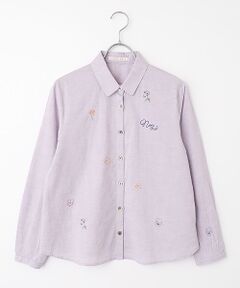 Mademoiselle NON NON / マドモアゼルノンノン シャツ・ブラウス | シャンブレーガーゼワッシャー ビオラ刺繍入りブラウス