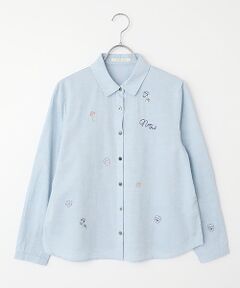 Mademoiselle NON NON / マドモアゼルノンノン シャツ・ブラウス | シャンブレーガーゼワッシャー ビオラ刺繍入りブラウス