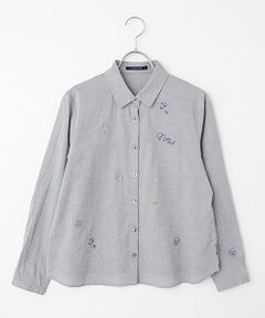 Mademoiselle NON NON / マドモアゼルノンノン シャツ・ブラウス | シャンブレーガーゼワッシャー ビオラ刺繍入りブラウス