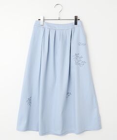 Mademoiselle NON NON / マドモアゼルノンノン ロング・マキシ丈スカート | デニムライクストレッチクロス ビオラ刺繍入りタックスカート