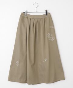 Mademoiselle NON NON / マドモアゼルノンノン ロング・マキシ丈スカート | デニムライクストレッチクロス ビオラ刺繍入りタックスカート
