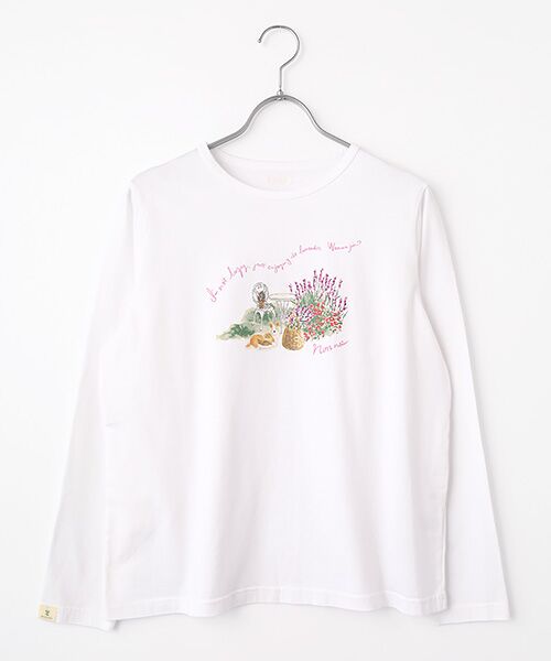 Mademoiselle NON NON / マドモアゼルノンノン Tシャツ | オーガニック天竺 ラベンダーガーデンプリントTシャツ（オフシロ）