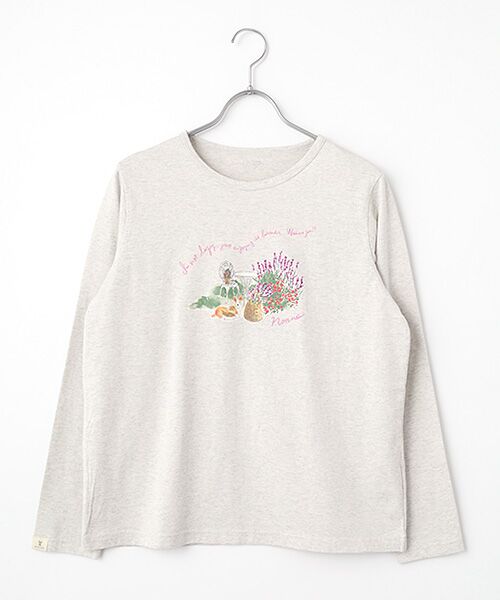 Mademoiselle NON NON / マドモアゼルノンノン Tシャツ | オーガニック天竺 ラベンダーガーデンプリントTシャツ（ＴＯＰライトグレー）