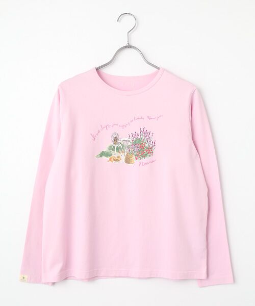 Mademoiselle NON NON / マドモアゼルノンノン Tシャツ | オーガニック天竺 ラベンダーガーデンプリントTシャツ（ピンク）