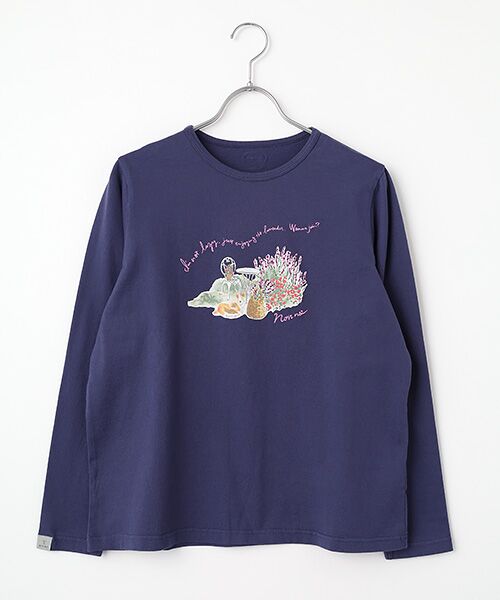 Mademoiselle NON NON / マドモアゼルノンノン Tシャツ | オーガニック天竺 ラベンダーガーデンプリントTシャツ（ライトネイビー）