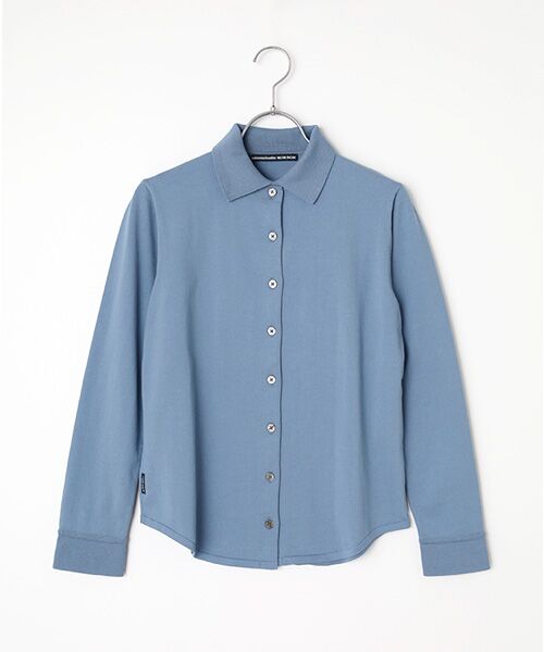 Mademoiselle NON NON / マドモアゼルノンノン シャツ・ブラウス | ガスコットン天竺 衿付きニットブラウス（グレイッシュブルー）