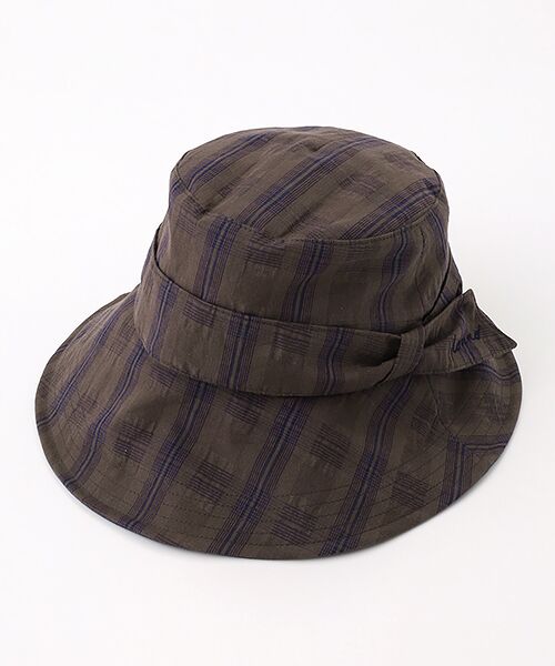 Mademoiselle NON NON / マドモアゼルノンノン ハット | 綿麻サッカー調 チェッククローシュ（ブラウン）