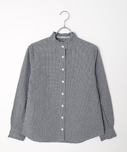 Mademoiselle NON NON / マドモアゼルノンノン スニーカー | シャーリングギンガム スタンドフリルシャツ（ネイビー×シロ）