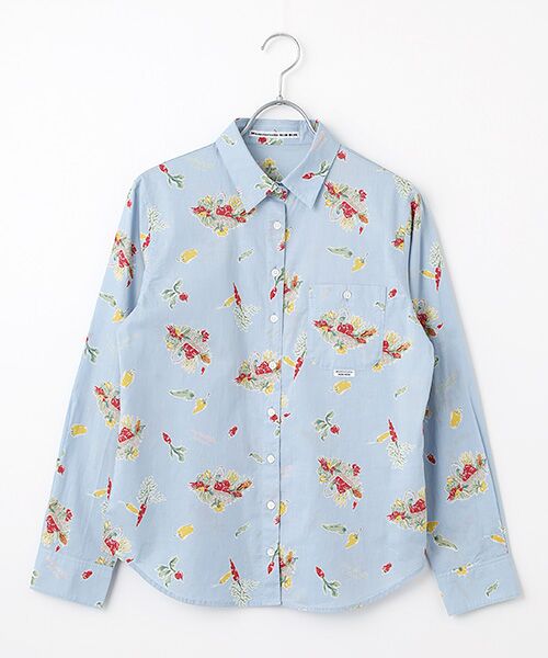 Mademoiselle NON NON / マドモアゼルノンノン シャツ・ブラウス | ベジタブルバスケットプリント長袖シャツ（サックス）