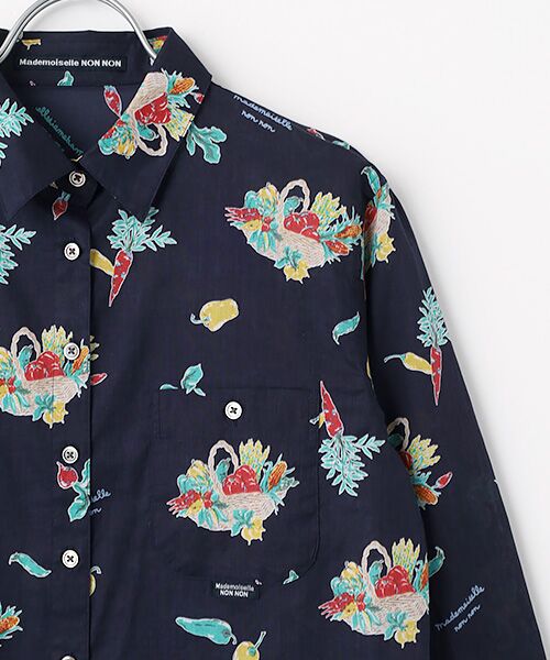 Mademoiselle NON NON / マドモアゼルノンノン シャツ・ブラウス | ベジタブルバスケットプリント長袖シャツ | 詳細4