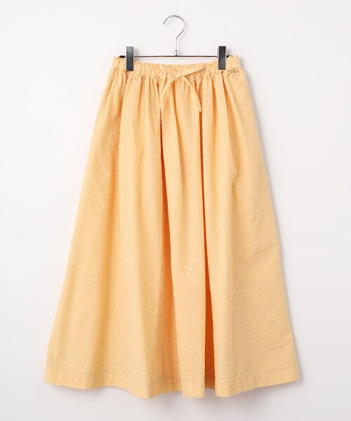 Mademoiselle NON NON / マドモアゼルノンノン ロング・マキシ丈スカート | シャーリングギンガム ギャザーフレアースカート（オレンジ×イエロー）