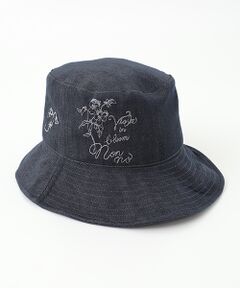 Mademoiselle NON NON / マドモアゼルノンノン ハット | デニムライクストレッチクロス ビオラ柄刺繍入りクローシュハット