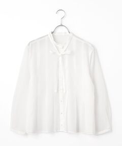 Mademoiselle NON NON / マドモアゼルノンノン シャツ・ブラウス | 交織シフォン バンドカラーリボン付きブラウス