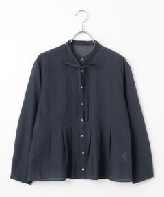 Mademoiselle NON NON / マドモアゼルノンノン シャツ・ブラウス | 交織シフォン バンドカラーリボン付きブラウス