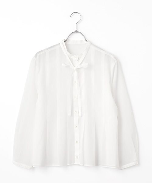 Mademoiselle NON NON / マドモアゼルノンノン シャツ・ブラウス | 交織シフォン バンドカラーリボン付きブラウス（オフ）