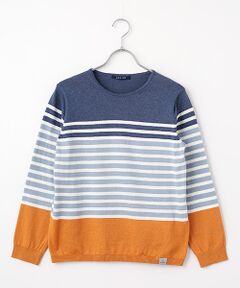 Mademoiselle NON NON / マドモアゼルノンノン ニット・セーター | オーガニックコットン12G パネルボーダーニット