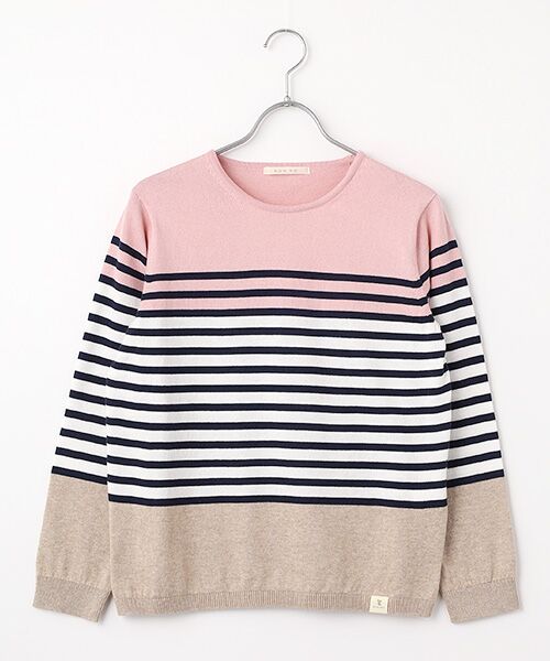 Mademoiselle NON NON / マドモアゼルノンノン ニット・セーター | オーガニックコットン12G パネルボーダーニット（オフベース×ネイビーボーダー）